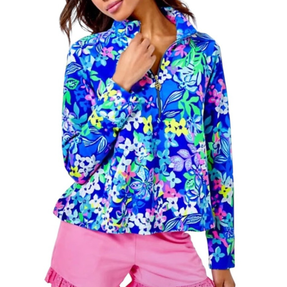 NWOT LILLY PULITZER Melena Size XL Borealis Blue Social Sunset Popover Zip Top - Picture 2 of 10